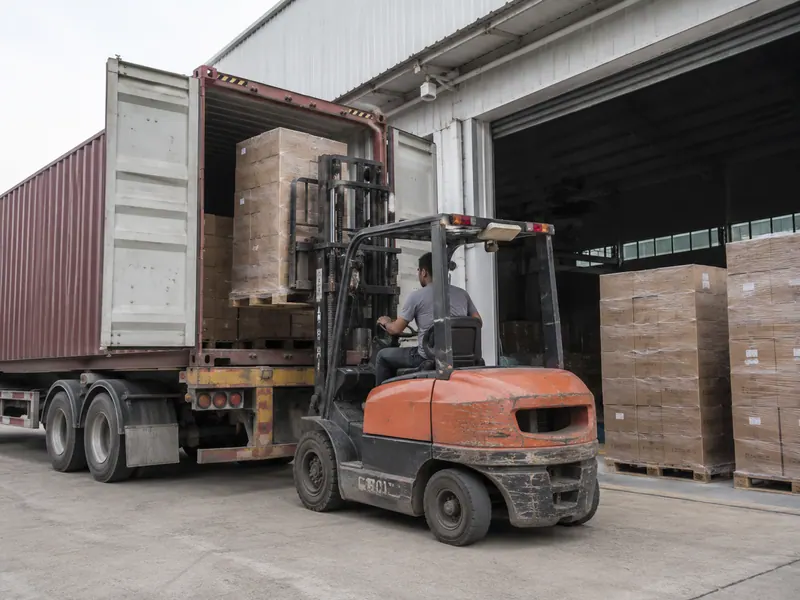 Illustrative container loading and international shipment operation in China